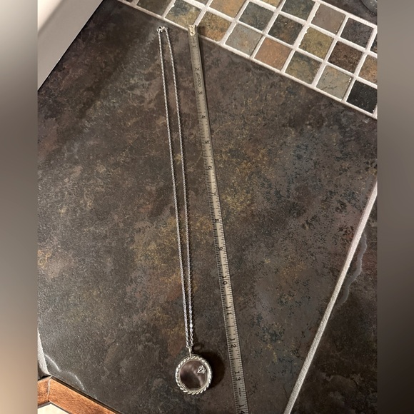 EFFY Silver Locket Pendant Necklace w/Tiny Silver Diamond Charm - Picture 3 of 5